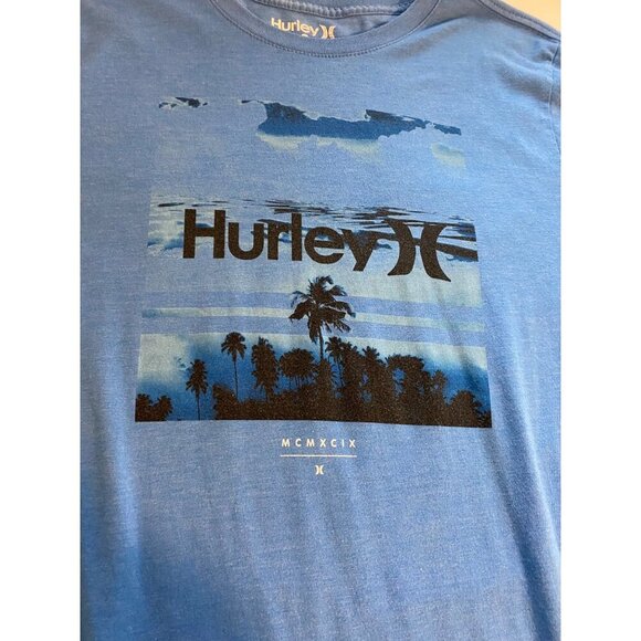 Hurley Mens Blue Graphic T-Shirt Size L Palm Tree Graphic Casual Beach Outdoors - Picture 7 of 7
